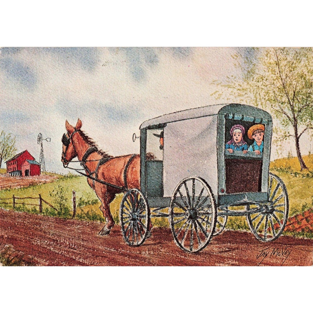 Vintage 1972 Jay McVey Pennsylvania Dutch Amish Carriage Postcard DA-1 York PA - Picture 1 of 2